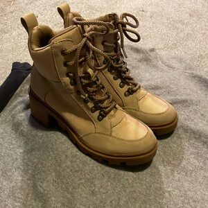 Tan durable high heel sexy combat boots